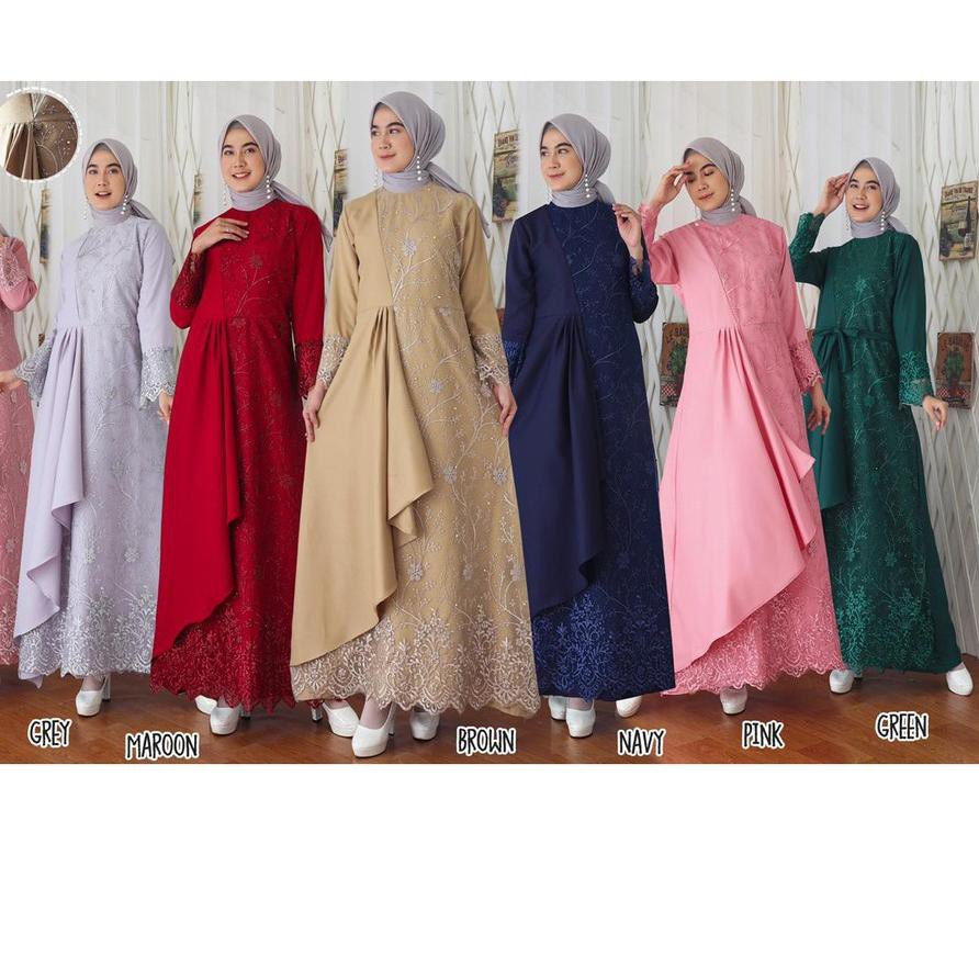 (TOP Seller) Gamis Mafaza Brokat TilLe Bordir Maxi Dress Lebaran Brukat Tulle Baju Muslim 8 warna ,.