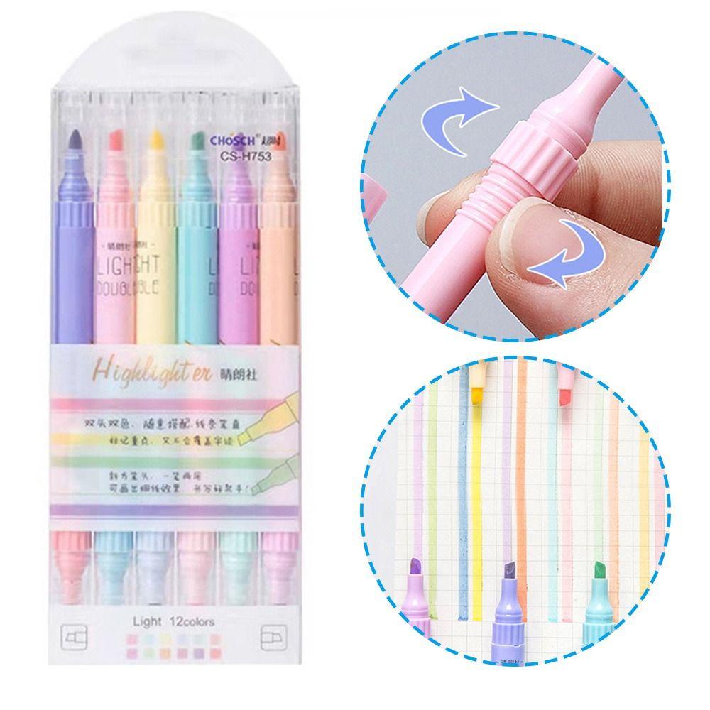 Preva 6PCS/Set Stabilo Pen Set Good-looking Perlengkapan Kantor Sekolah Menggambar Double Color Graffiti Alat Tulis Color Pen