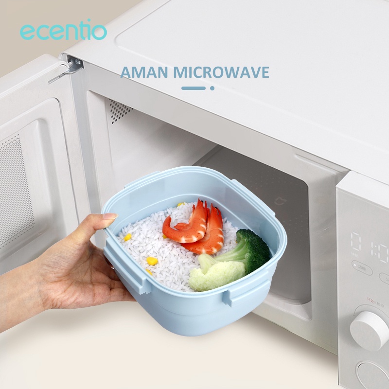 ecentio &amp; FOODI 1.6L tempat makan anak 2/3 susun icy block lunch box set anti tumpah biru salad/lunch box set 1600ml tempat bekal/double-layer lunch box set/Free sauce cap/Free sendok set