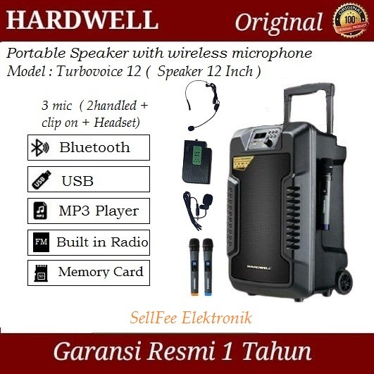 Speaker Portable 12 inch Hardwell Turbovoice 12 Usb with Bluetooth