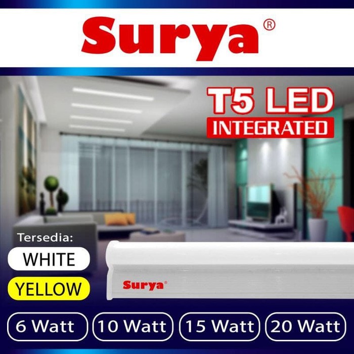 Lampu Set neon tube 10 watt cahaya WarmWhite TL T5 LED 57cm Merk SURYA