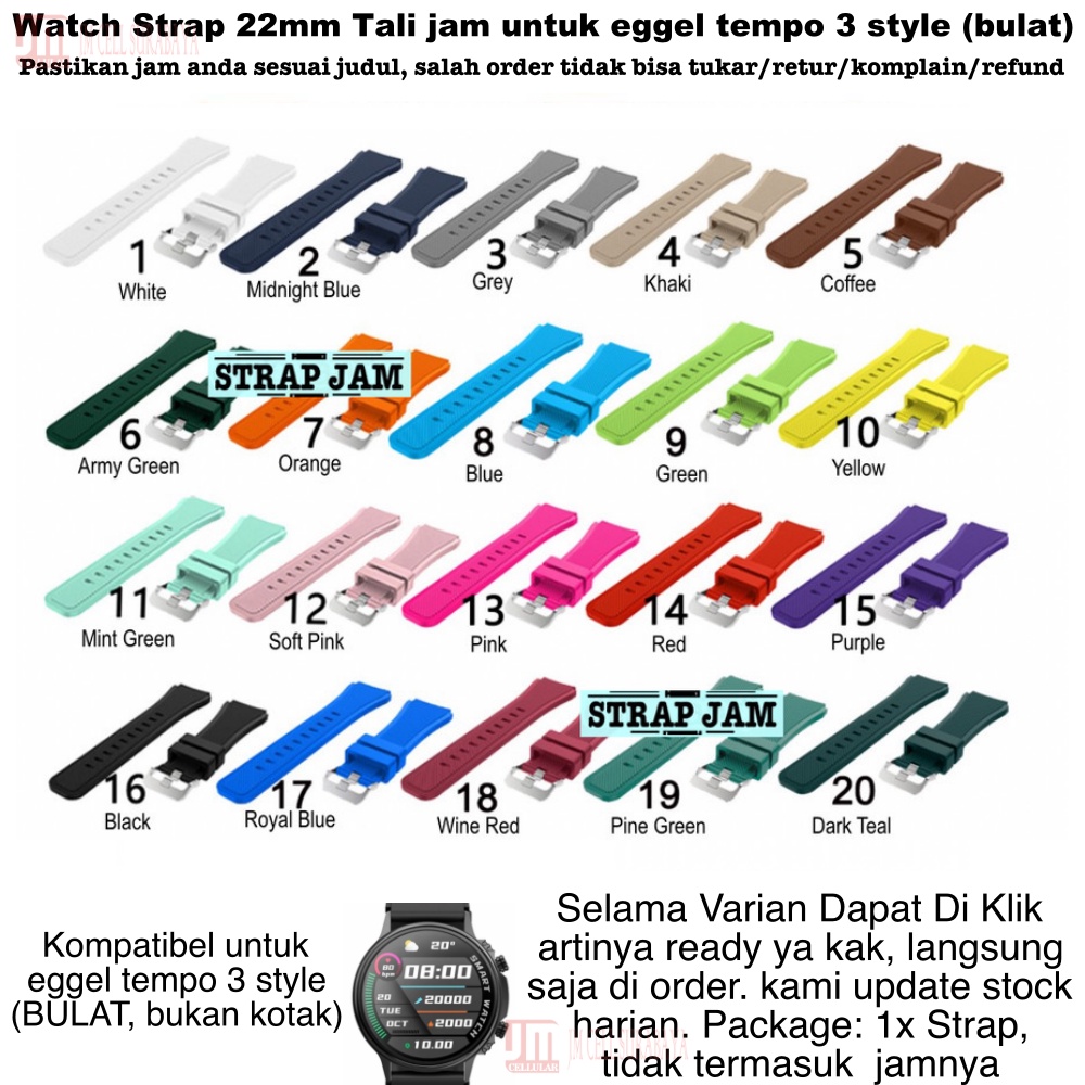 MS3 Watch Strap Eggel Tempo 3 Style (Bulat) - Tali Jam Tangan 22mm Rubber Silikon