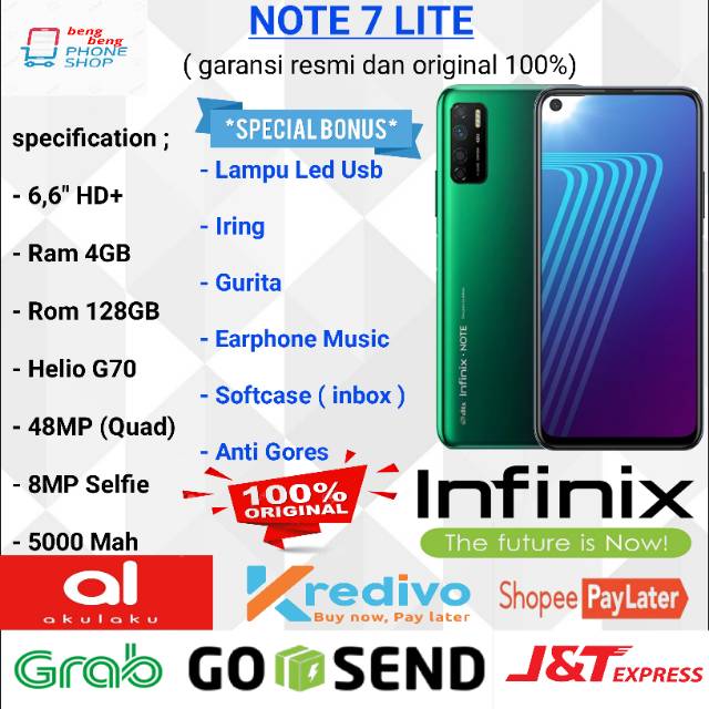 INFINIX NOTE 7 LITE RAM 4GB 128GB GARANSI RESMI - BONUS