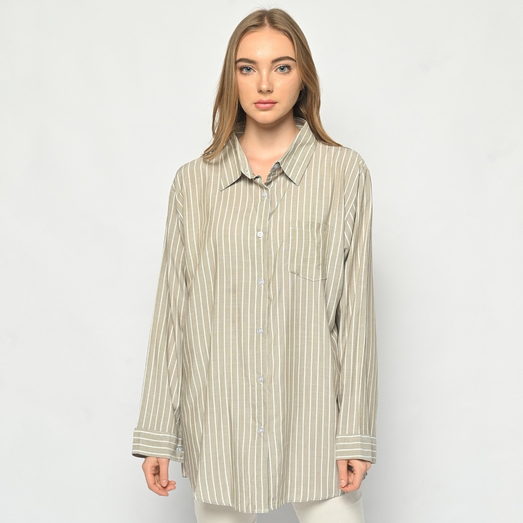 Monellina 06277 Kemeja Oversize Wanita Lengan Panjang Garis