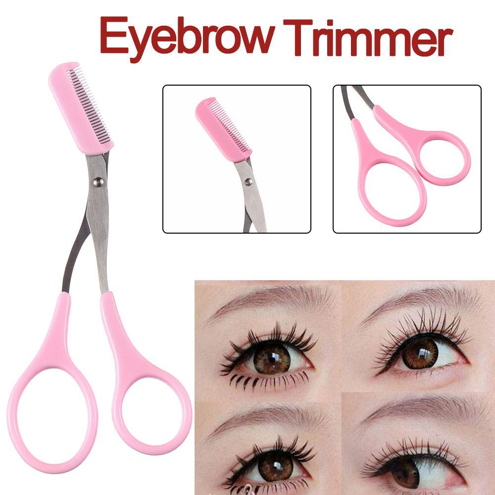 Sisir Klip Gunting Pemangkas Alis Bulu Mata Bahan Stainless Steel Warna-Warni Untuk Alat Makeup