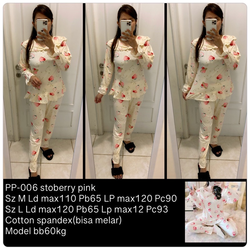 BAJU TIDUR LENGAN PANJANG LEISURE VOGUE DLL KOREA IMPORT CINA WANITA KADO PP PIYAMA REMAJA DEWASA-PP-006 PINK STRO/ L