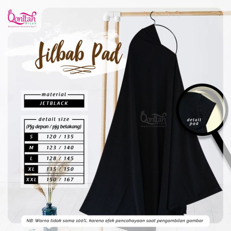 Jilbab dengan Pad Qonitah Hijab / Khimar Jumbo / Jilbab Hitam / Jilbab Fortaleza Jumbo / Khimat Hita