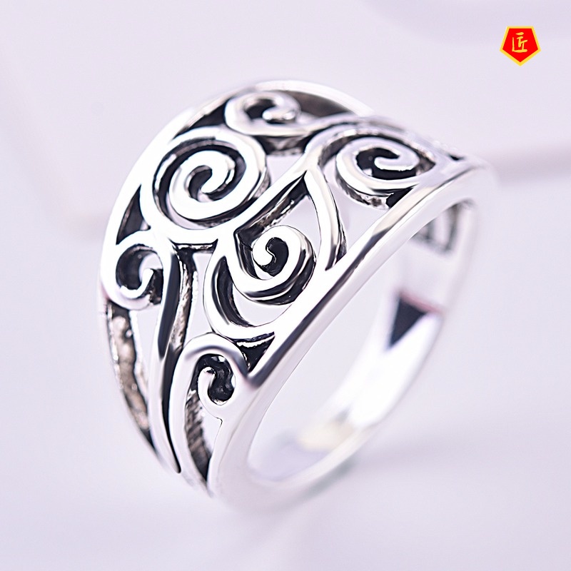 [Ready Stock]Vintage Silver Black Hollow Flower Ring