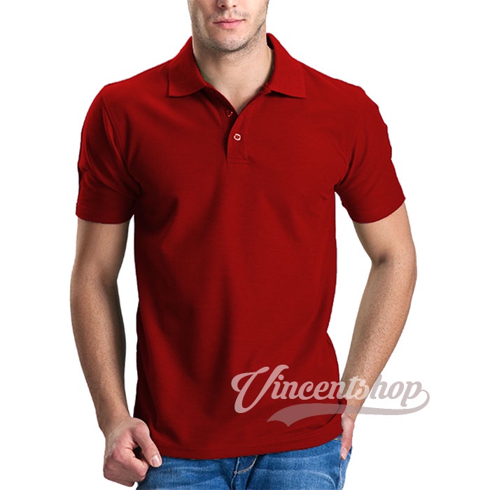 VncentID Kaos Polo Shirt Pria warna MERAH CABE