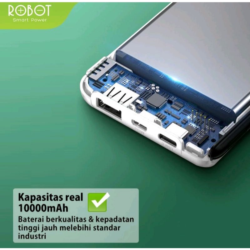 Power Bank ROBOT RT180 Dual Input port Type C &amp; Micro (Kapasitas 10.000 MAH)