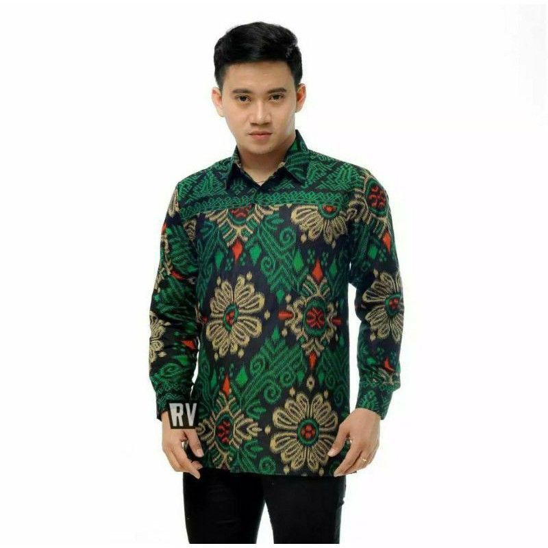 BAJU BATIK KEKINIAN-BAJU BATIK PRIA WANITA( couple batik) BATIK WARNA HIJAU BOTOL MOTIF SONGKET KECUBUNG HIJAU