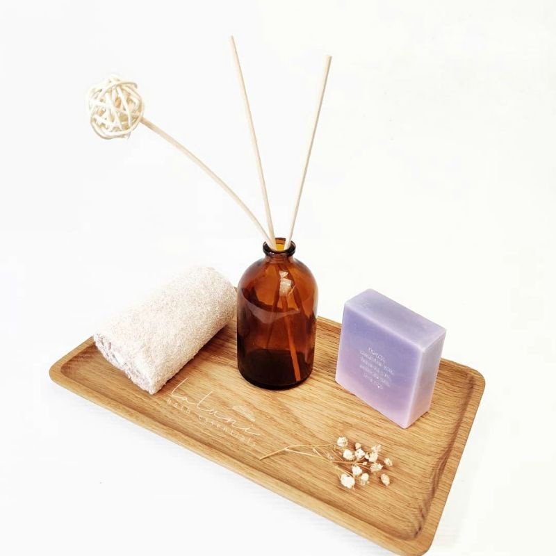 

Laluni Valentine's Day Hampers / Gift Set "Love Bundle 01" - Natural Handmade Soap, Bathroom Decoration, Bamboo Fiber Wash Cloth, Diffuser Bottle, Balinese Peppermint Essential Oil & White Oak Wooden Tray