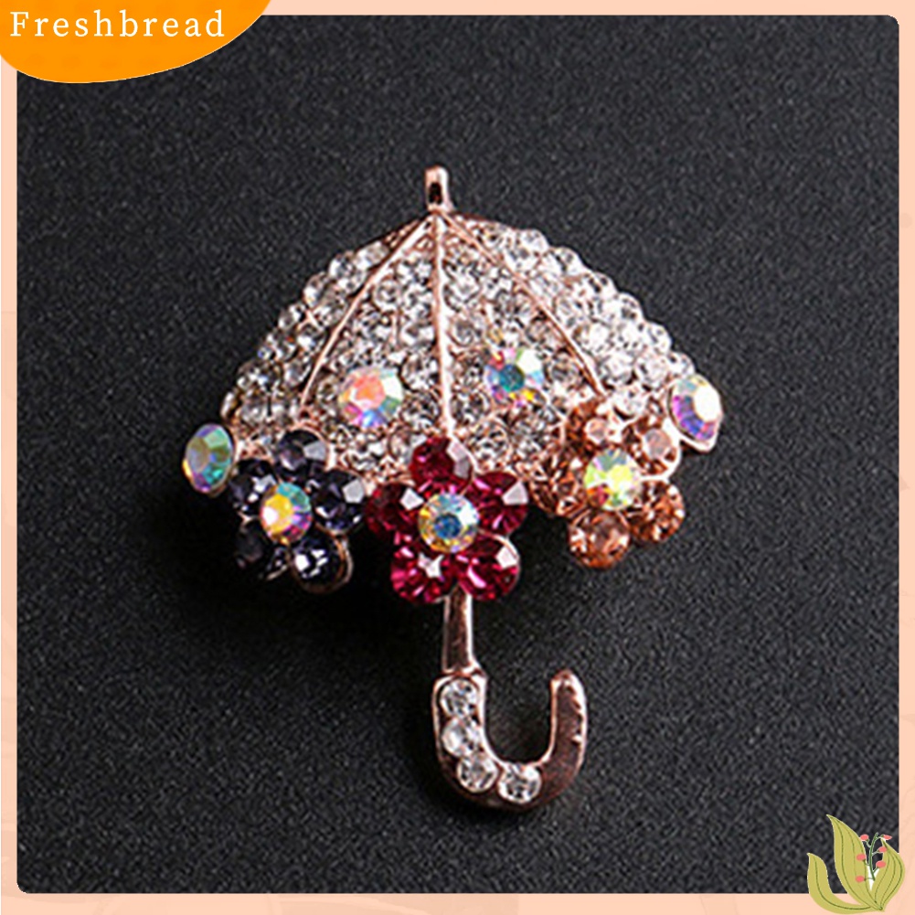 Terlaris Women Fashion Umbrella Flower Rhinestone Inlaid Brooch Pin Jacket Collar Decor