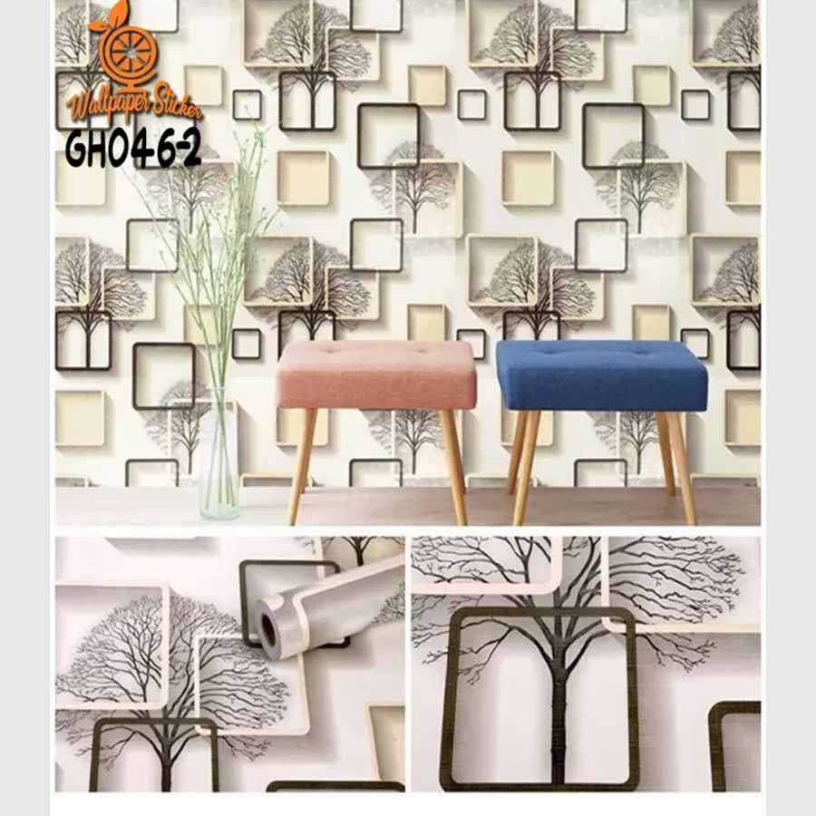 Gudang Wallpaper Dinding Kamar Tidur Motif Kotak 3D Coklat/ Anti Air 45 CM x 10 Meter Bahan PVC Premium Anti Air