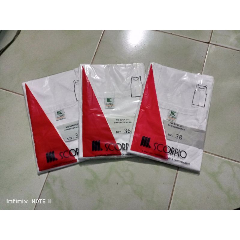 Scorpio kaos singlet pria dewasa original katun rajut putih polos