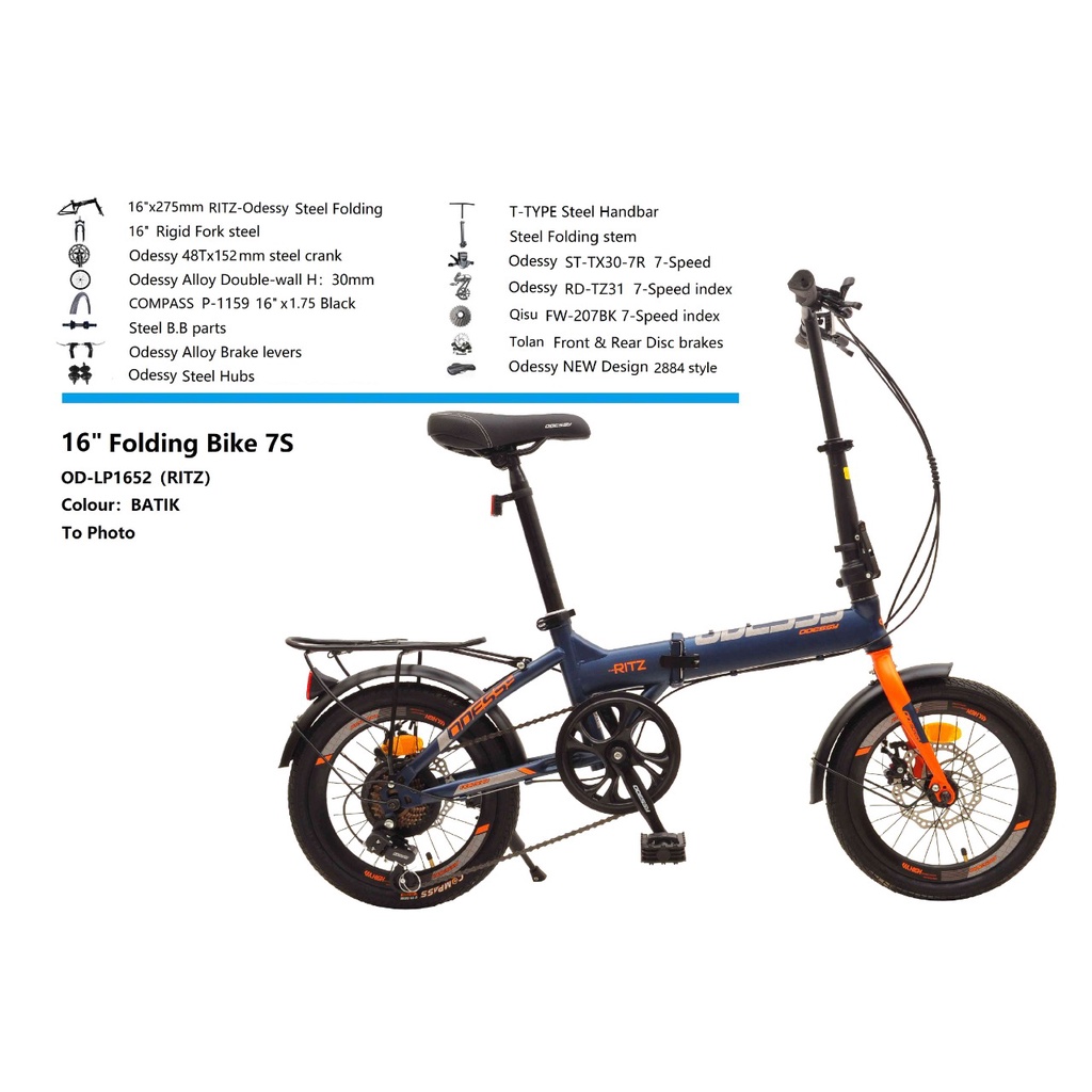 Sepeda Lipat Folding 16 Odessy RITZ 7sp Shimano sepeda lipat anak&amp;dewasa Harga Terjangkau