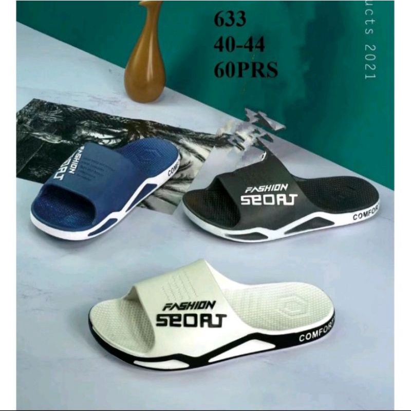 sandal slop pria motif salur timbul