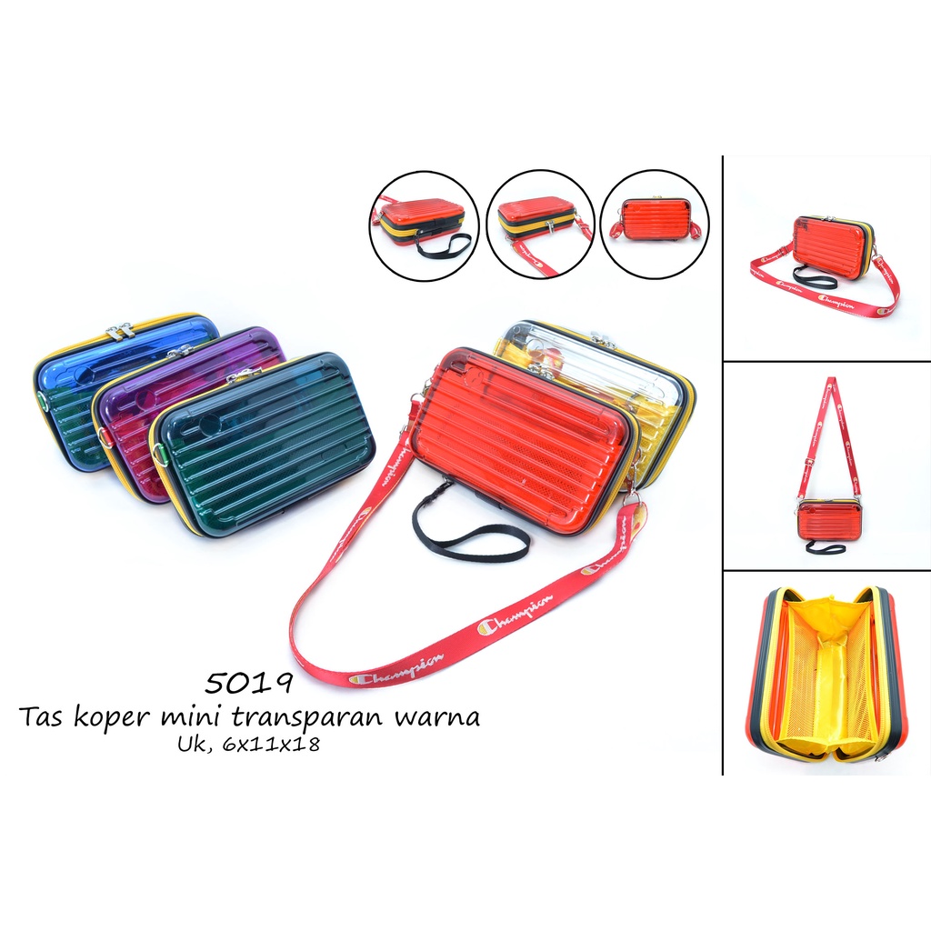 Tas selempang koper mini transparan colourfull 5019