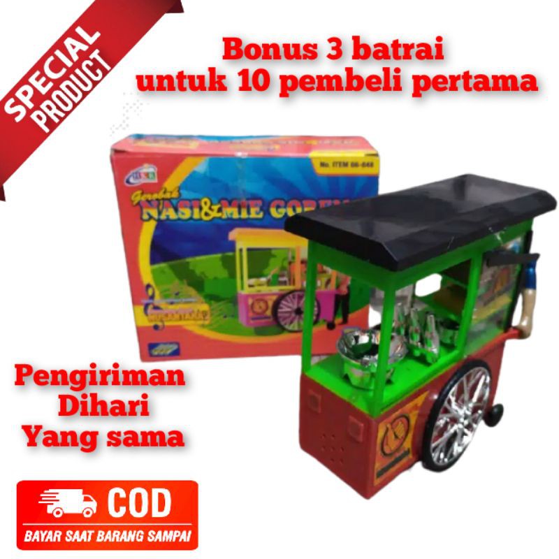 Mainan Gerobak Bakso Dorong - Bakso Loncat Goyang  / Abang Tukang Bakso sate Madura dan Nasi goreng