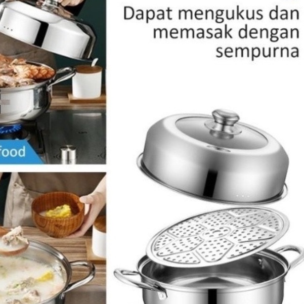 TERMURAH Panci Steamer Stainless Kukus Siomay 2 Susun Steamer Stainless Panci Kukus 2 Tingkat-Steamer Stainless Steel Panci Kukus/Rebus Panci Stemer 1/2 Tingkat Pengukus/ Alat Kukus 2 Layer Panci Kukusan Stainless Steel Tutup Kaca Sutera99