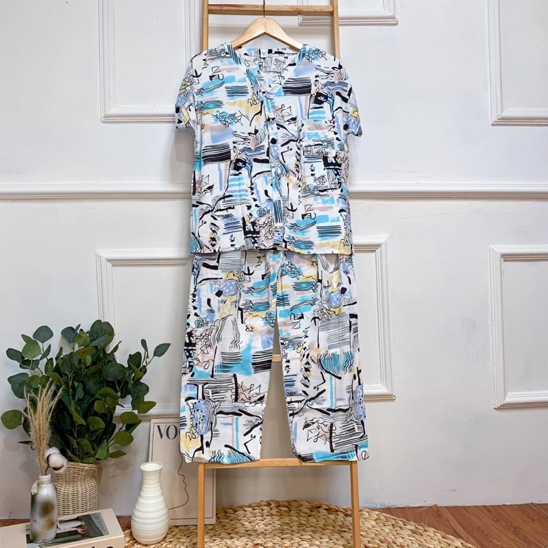PIYAMA VNECK / PIYAMA KANCING HITS PIYAMA KANCING BUSUI / PIYAMA RAYON / HOMEWEAR-NC 33