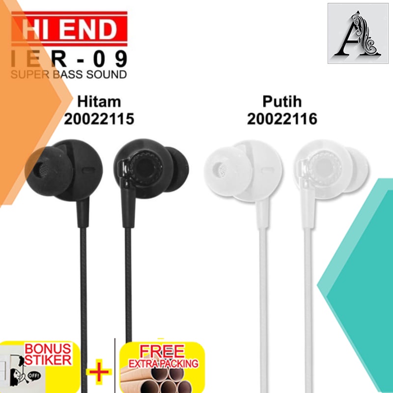 

Promo EARPHONE HI END 09 / headphone super bass / headset HE ORIGINAL - Hitam