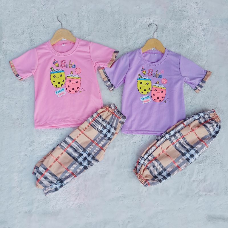 DUO BOBA Setelan Anak Boba Baju Anak Boba Setcel Kids