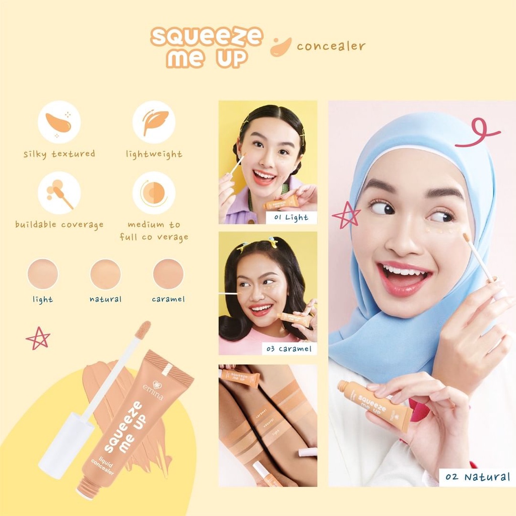 ✿ELYSABETHME✿ ˜”*°• emina •°*”˜.  Emina Squeeze Me Up Concealer menutupi bekas jerawat kantong mata flek makeup