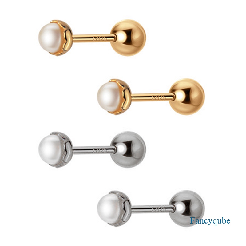 Anting Stud 925 Sterling Silver Bentuk Spiral Aksen Manik-Manik Gaya Korea Untuk Wanita