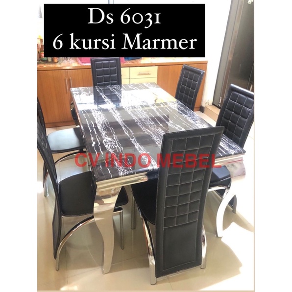 meja makan marmer 6 kursi hitam meja makan minimalis impor ready makassar murah promo warna hitam ne