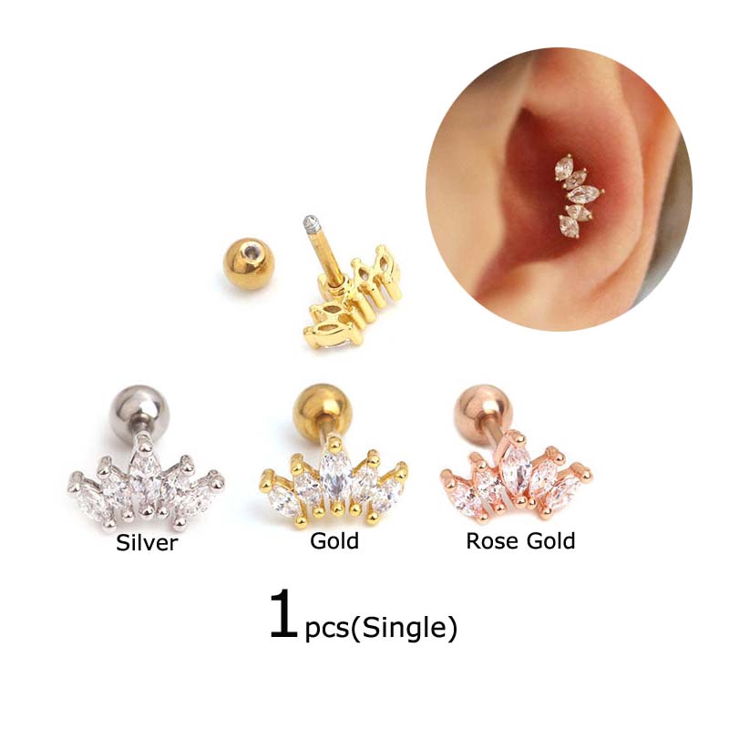 1pcs Crown Shape Cartilage Earrings Daith Tragus Piercing 6mm Length