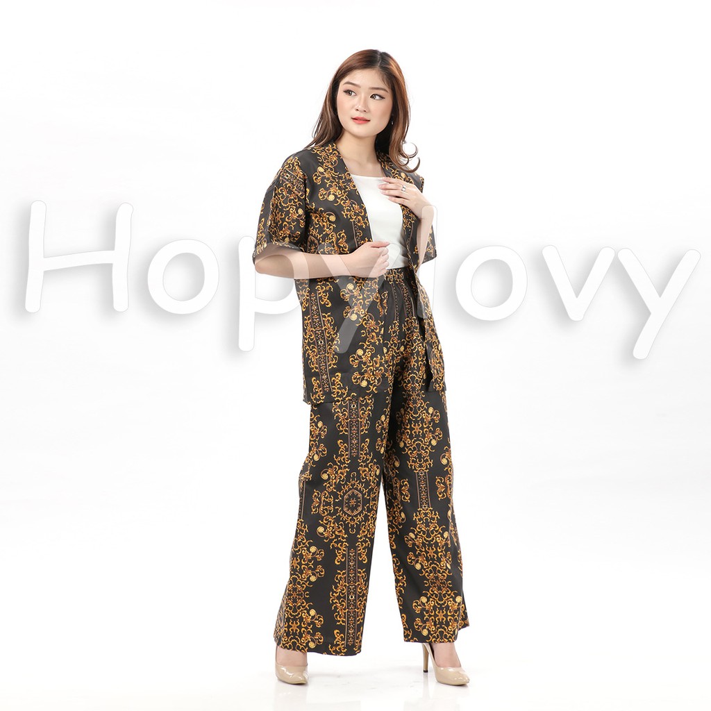 HOPYLOVY - Outer Setelan Wanita Motif Batik Bahan Katun Jepang Nilam