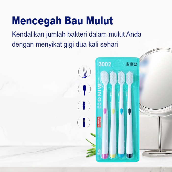 Sikat Gigi Set Dewasa  (4pcs) / Sikat Gigi Dewasa 1 SET 4 PCS Tavel Double Care Sensitive Soft-Sweet Bee Sikat Gigi / 4 pcs Sikat Gigi Dewasa Impor (YS-3)