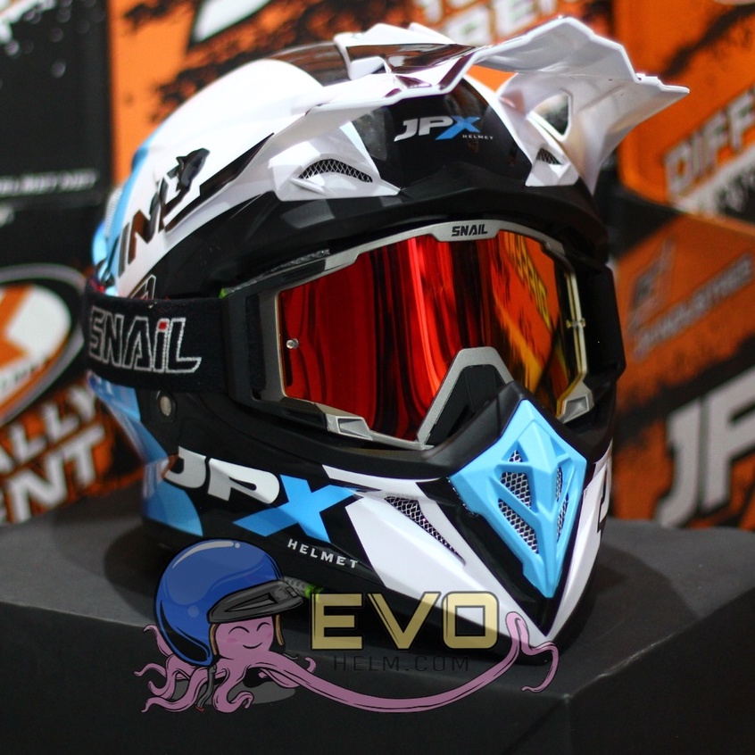 HELM JPX CROSS_FOX1 SERI X37 - PEARL WHITE GLOSS + GOOGLE SNAIL (ONGKIR 2 KG) HELM JPX TERBARU