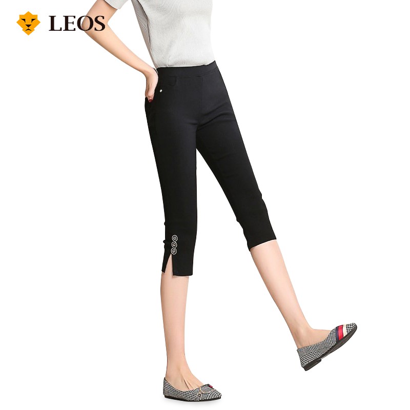

LEOS Original Celana Pendek Bahan Legging Wanita Skinny Cropped Pants Kasual Low Waist