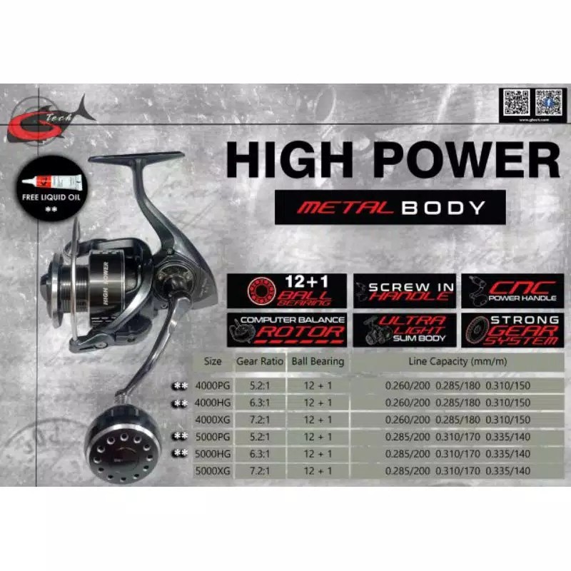 Reel Pancing G-Tech High Power 4000PG/HG & 5000PG/HG/XG