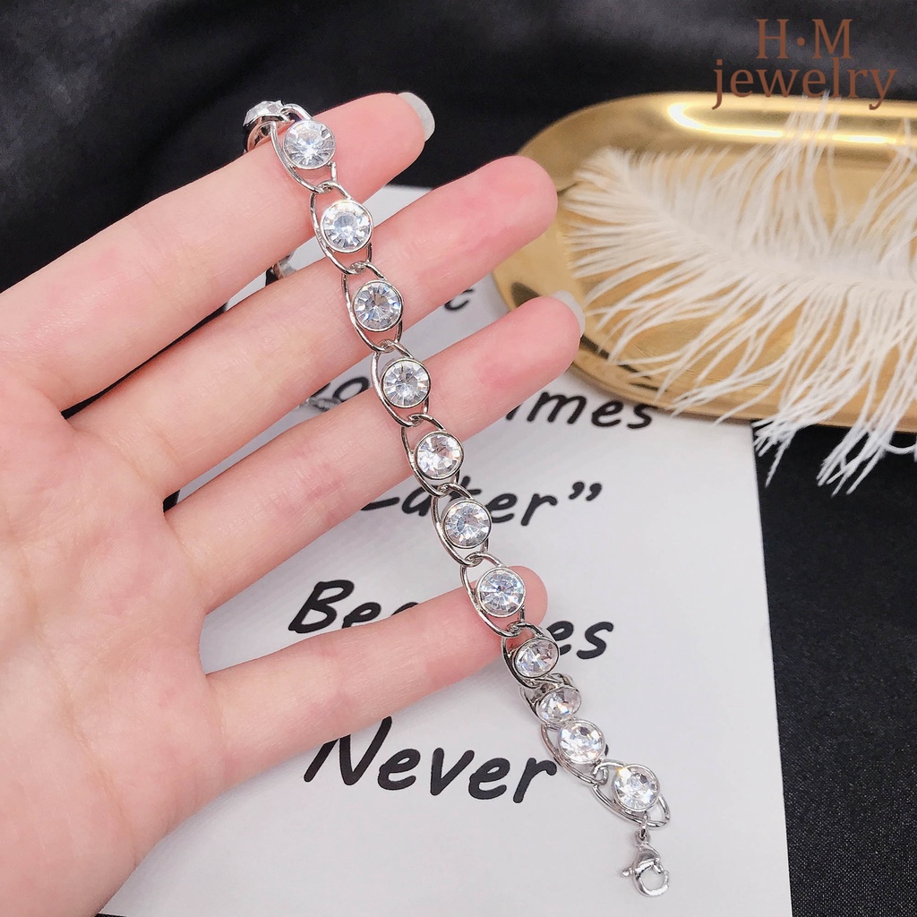 Gelang Tangan Sterling Silver 925 Hias Berlian Imitasi Berkilau Untuk Wanita