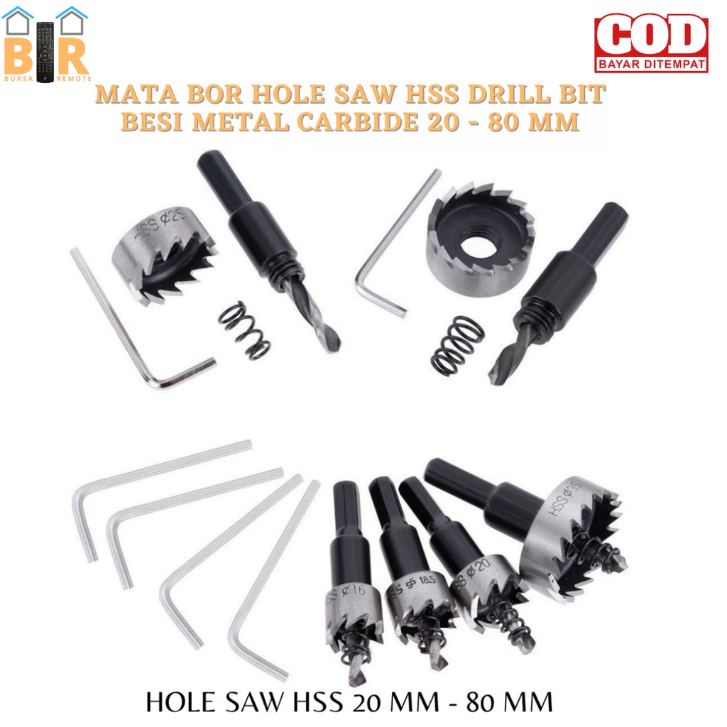 Mata Bor Hole SAW HSS Drill Bit Besi Metal Carbide 20 - 80mm