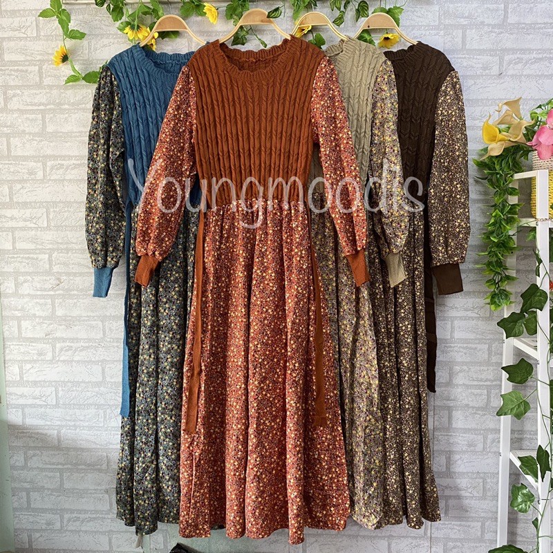 youngmoodis Jihan maxi gamis rajut tebal kodorai import