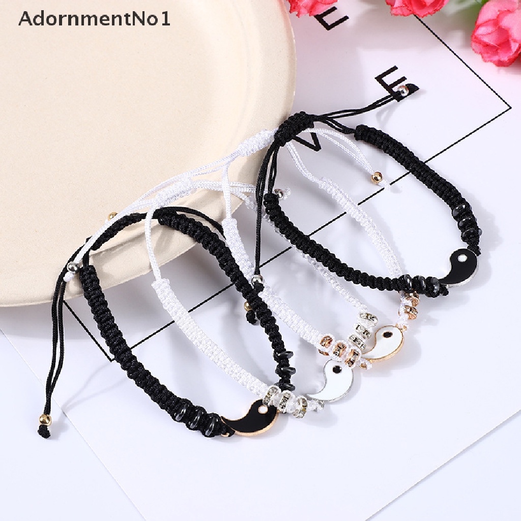 (AdornmentNo1) Gelang Tali Kulit Kepang Dengan Charm Tai Chi Bahan Alloy Untuk Pasangan / Pria / Wanita