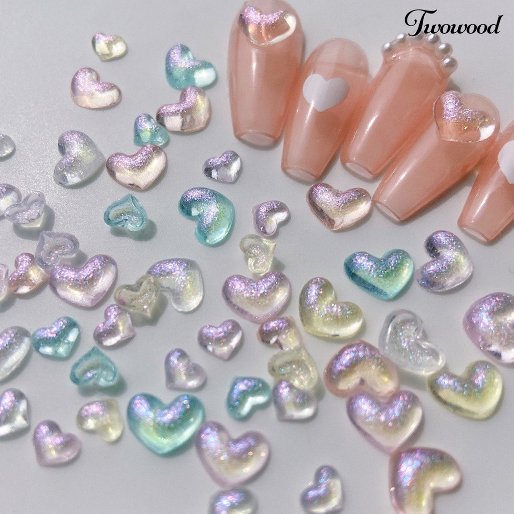 Twowood 50Pcs / Pak Charm Resin Transparan Bentuk Hati / Pita / Beruang Untuk Dekorasi Nail Art Charms