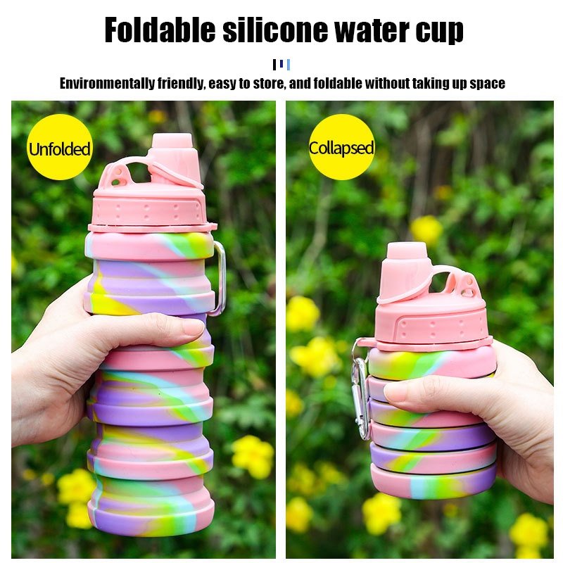 Botol Minum Silicone Rainbow Lipat Botol Minum Anak Botol Minum Lucu Isi 500ml