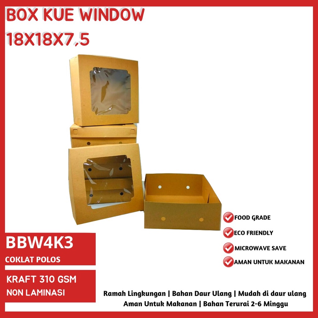 Box Nasi Kotak Dus 18x18 Box Kaca (BBW4K3-18X18X7.5 Cm)