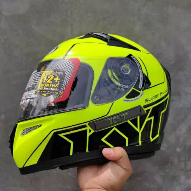 HELM KYT K2RIDER SUPERFLUO YELLOW FLUO DOUBLE VISOR HELM TOURING KYT K2 RIDER ORI MURAH KYT K2R ORI