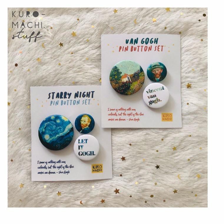 

(IND Shop UP 16Ju1Cp) Starry Night Van Gogh Art Painting Tote Bag, Pin Button, Hardcover Notebook ㊝