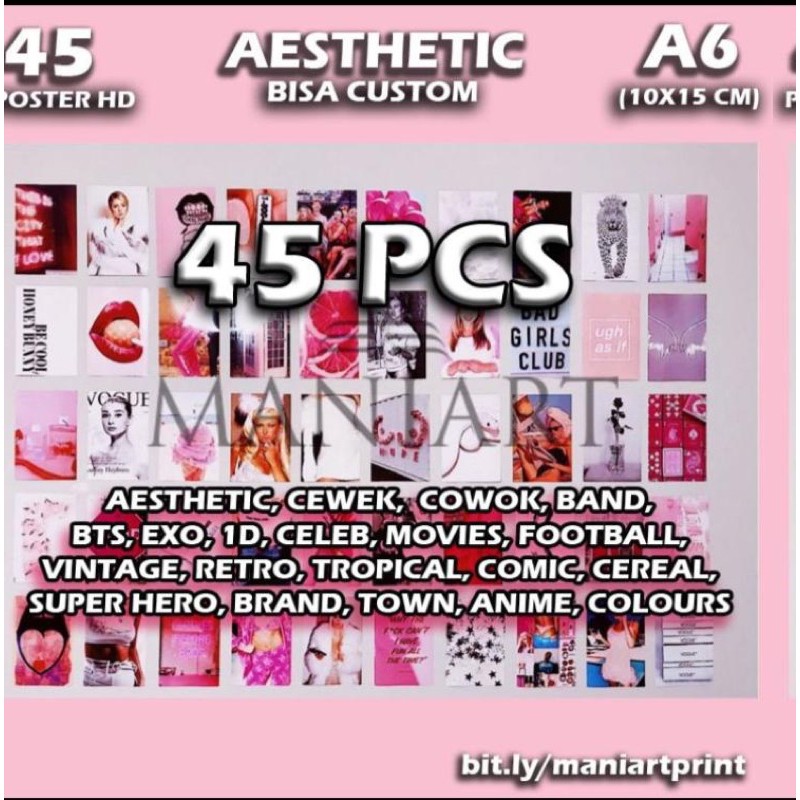 

paket custom/random 45 poster aesthetic ukuran A6 art paper tebal