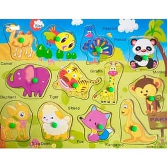 

14.84Ftgrdujh- Mainan Edukasi Anak - Puzzle Knop Hewan Safari Kayu Kebun Binatang -Toko-Boneka.