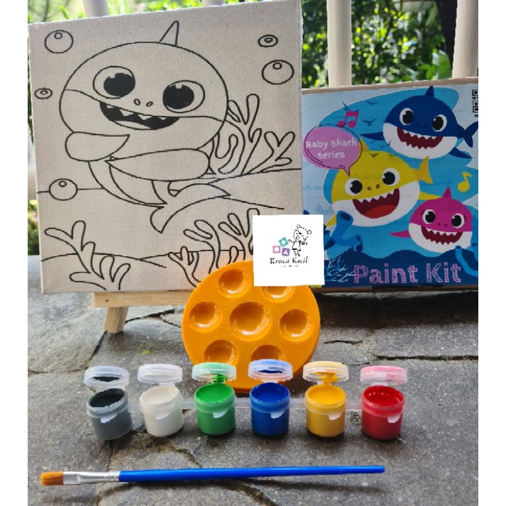 

Paint Kit - Paket Melukis Canvas Sketsa Tema "Baby Shark" - Souvenir Ulang Tahun Hampers Goodie Bag