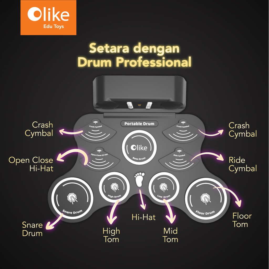 Olike Portable Drum Elektrik - Garansi Resmi -  Electronic Drum