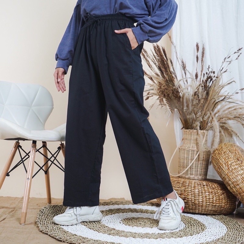 WIDI PANTS KULOT LINEN RAMI POLOS / CELANA PANJANG KULOT KATUN LINEN